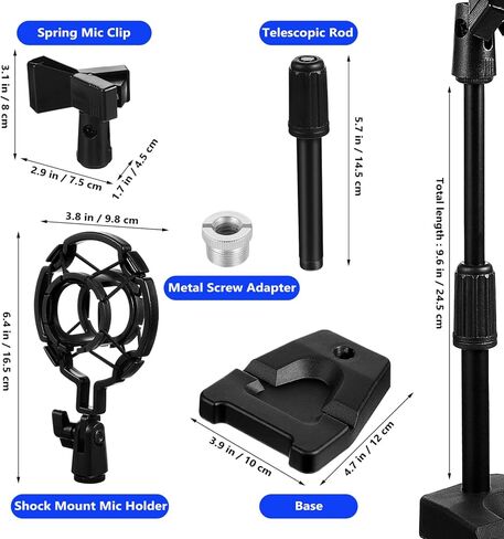 ميليستين حامل ميكروفون مكتبي مع حامل هاتف، حامل ميكروفون 2 في 1 قابل للتعديل مع حامل للصدمات ومحول وحامل ميكروفون مع قاعدة مرجحة لتسجيل البث in Kuwait