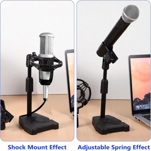 ميليستين حامل ميكروفون مكتبي مع حامل هاتف، حامل ميكروفون 2 في 1 قابل للتعديل مع حامل للصدمات ومحول وحامل ميكروفون مع قاعدة مرجحة لتسجيل البث in Kuwait