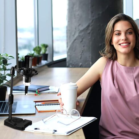 ميليستين حامل ميكروفون مكتبي مع حامل هاتف، حامل ميكروفون 2 في 1 قابل للتعديل مع حامل للصدمات ومحول وحامل ميكروفون مع قاعدة مرجحة لتسجيل البث in Kuwait