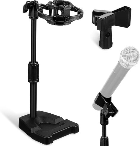 ميليستين حامل ميكروفون مكتبي مع حامل هاتف، حامل ميكروفون 2 في 1 قابل للتعديل مع حامل للصدمات ومحول وحامل ميكروفون مع قاعدة مرجحة لتسجيل البث in Kuwait
