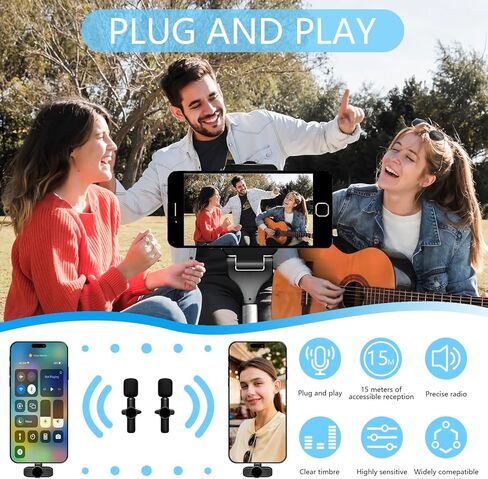 ميكروفون لافالير لاسلكي من BIGPOO لهواتف iPhone، عبوتان من ميكروفونات تسجيل صغيرة للبث المباشر، التوصيل/تقليل الضوضاء / وقت عمل 4 ساعات للبودكاست، مدونة الفيديو، يوتيوب، تيك توك in Kuwait