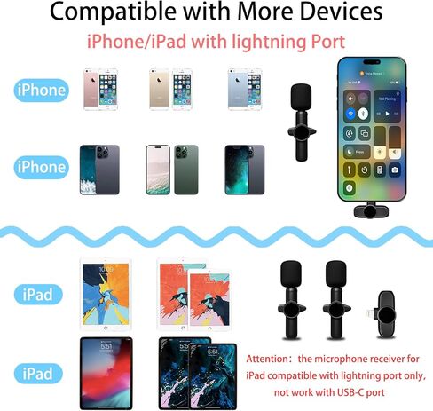 ميكروفون لافالير لاسلكي من BIGPOO لهواتف iPhone، عبوتان من ميكروفونات تسجيل صغيرة للبث المباشر، التوصيل/تقليل الضوضاء / وقت عمل 4 ساعات للبودكاست، مدونة الفيديو، يوتيوب، تيك توك in Kuwait