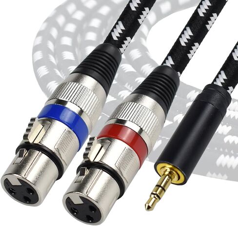 Mugteeve Dual XLR Female to 3.5mm 1/8 Stereo Mic Cable, 2 XLR Y Splitter Cord to 1/8 Inch Mini Headphone Jack TRS Adapter,OFC Shield, for Mixer and PC Connection, Livestream, Broadcast-3.3Feet in Saudi Arabia