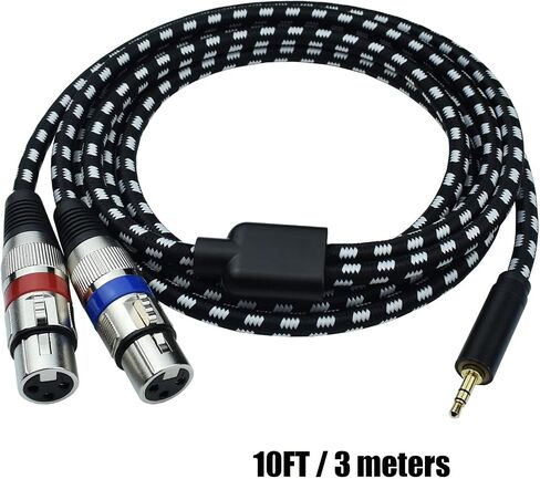 Mugteeve Dual XLR Female to 3.5mm 1/8 Stereo Mic Cable, 2 XLR Y Splitter Cord to 1/8 Inch Mini Headphone Jack TRS Adapter,OFC Shield, for Mixer and PC Connection, Livestream, Broadcast-3.3Feet in Saudi Arabia