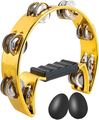 EastRock Tambourine,Metal Jingles Hand Held Percussion Half-Moon Tambourine and Egg Shakers for Kids, Adults, KTV, Party Gold in Kuwait