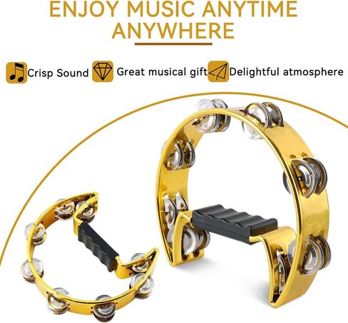 EastRock Tambourine,Metal Jingles Hand Held Percussion Half-Moon Tambourine and Egg Shakers for Kids, Adults, KTV, Party Gold in Kuwait
