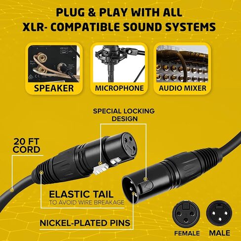 كابل ميكروفون BRENDAZ متوازن XLR أنثى إلى XLR ذكر 3 دبابيس عالي الأداء متوافق مع ميكروفون Shure SM58-LC، SM58S، SM57-LC، SM7B الصوتي (10 أقدام) in Kuwait