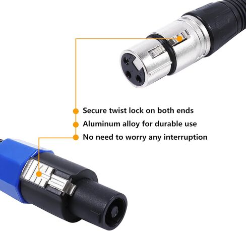 HBU Pack of 2 30 Feet Speakon Male to XLR Female Cable - 2pcs 30ft. Speak-ON Type Plug to 3 Pole XLR Audio Jack Extension Cable - Compatible Studio Stage Mic Microphone Recording Connection Wire in Kuwait