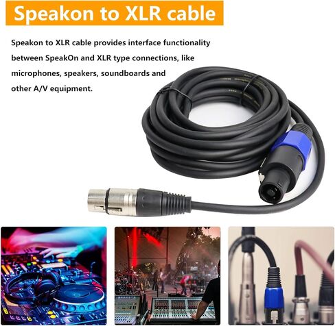 HBU Pack of 2 30 Feet Speakon Male to XLR Female Cable - 2pcs 30ft. Speak-ON Type Plug to 3 Pole XLR Audio Jack Extension Cable - Compatible Studio Stage Mic Microphone Recording Connection Wire in Kuwait