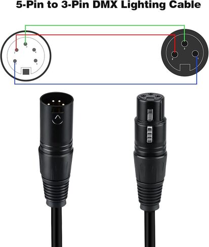 HOSONGIN 3-Pin XLR ذكر إلى 5-Pin XLR أنثى DMX محول كابل للميكروفون DMX DMX512 مرحلة الإضاءة التحول، طول 12 بوصة /1 قدم، 2 حزمة in Kuwait