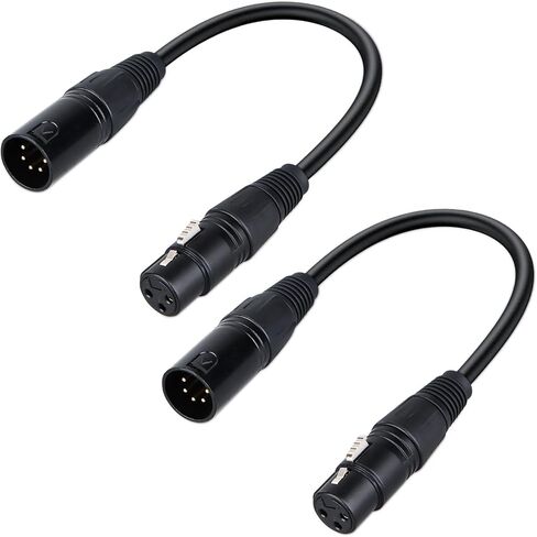 HOSONGIN 3-Pin XLR ذكر إلى 5-Pin XLR أنثى DMX محول كابل للميكروفون DMX DMX512 مرحلة الإضاءة التحول، طول 12 بوصة /1 قدم، 2 حزمة in Kuwait