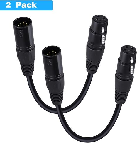 HOSONGIN 3-Pin XLR ذكر إلى 5-Pin XLR أنثى DMX محول كابل للميكروفون DMX DMX512 مرحلة الإضاءة التحول، طول 12 بوصة /1 قدم، 2 حزمة in Kuwait