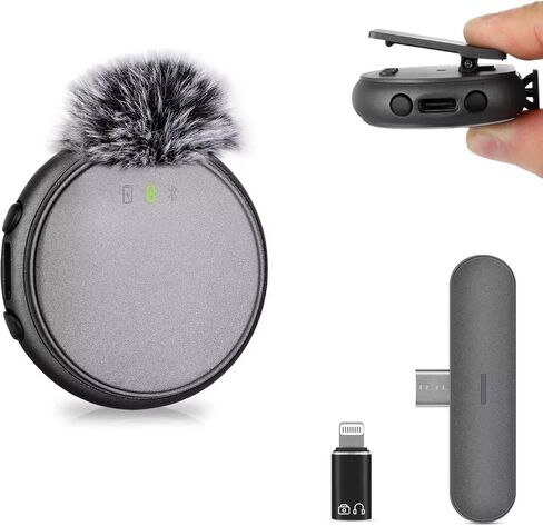 ميكروفون لافالير لاسلكي من لوف فايف، ميكروفون صغير لهاتف آيفون، ميكروفون مشبك لمدونات الفيديو، تسجيل الفيديو، ميكروفون لافالير دائري ليوتيوب، فيسبوك، تيكتوك in Kuwait