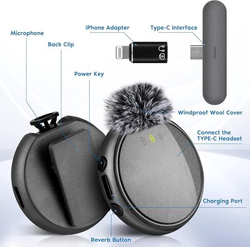 ميكروفون لافالير لاسلكي من لوف فايف، ميكروفون صغير لهاتف آيفون، ميكروفون مشبك لمدونات الفيديو، تسجيل الفيديو، ميكروفون لافالير دائري ليوتيوب، فيسبوك، تيكتوك in Kuwait