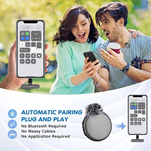 ميكروفون لافالير لاسلكي من لوف فايف، ميكروفون صغير لهاتف آيفون، ميكروفون مشبك لمدونات الفيديو، تسجيل الفيديو، ميكروفون لافالير دائري ليوتيوب، فيسبوك، تيكتوك in Kuwait