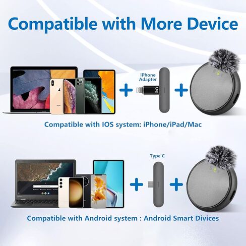 ميكروفون لافالير لاسلكي من لوف فايف، ميكروفون صغير لهاتف آيفون، ميكروفون مشبك لمدونات الفيديو، تسجيل الفيديو، ميكروفون لافالير دائري ليوتيوب، فيسبوك، تيكتوك in Kuwait