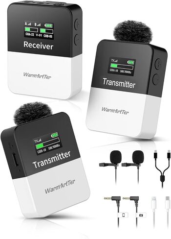 Wireless Lavalier Microphone System, UHF Dual Lavalier Mic Lapel Microphones164FT Transmissions Audio Monitor Recording Rechargeable for DSLR Camera iPhone Android 2 Transmitter and 1 Receiver in Saudi Arabia