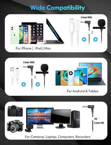 Wireless Lavalier Microphone System, UHF Dual Lavalier Mic Lapel Microphones164FT Transmissions Audio Monitor Recording Rechargeable for DSLR Camera iPhone Android 2 Transmitter and 1 Receiver in Saudi Arabia