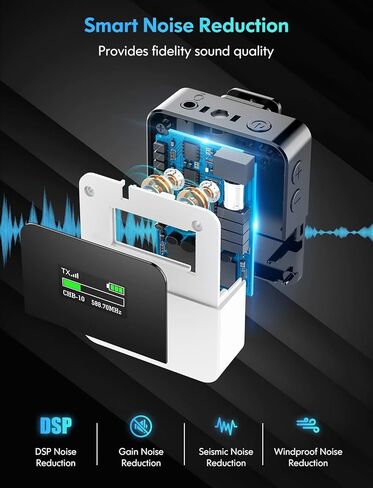 Wireless Lavalier Microphone System, UHF Dual Lavalier Mic Lapel Microphones164FT Transmissions Audio Monitor Recording Rechargeable for DSLR Camera iPhone Android 2 Transmitter and 1 Receiver in Saudi Arabia