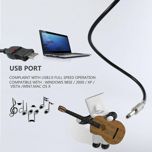 Suckoo USB إلى 6.35 مم 1/4 بوصة TRS محول كابل بيانات جيتار الكمبيوتر مضيف خارجي ميكروفون بيانو إلكتروني مكبر صوت مسجل سماعات موسيقية محول كابل صوت ذكر إلى ذكر 3M in Saudi Arabia