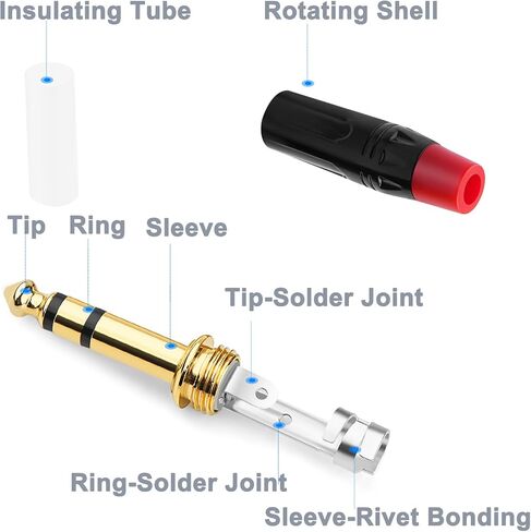 1/4 inch Mono Plug Right Angle 4-Pack, DIY 1/4 inch TS Solder Type Audio Connector, Heavy Duty Quarter Inch Adapter 24K Gold-Plated for Guitar Cables, Instrument Cable (Black*2+Red*2) in Kuwait
