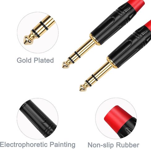 1/4 inch Mono Plug Right Angle 4-Pack, DIY 1/4 inch TS Solder Type Audio Connector, Heavy Duty Quarter Inch Adapter 24K Gold-Plated for Guitar Cables, Instrument Cable (Black*2+Red*2) in Kuwait