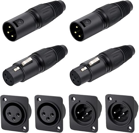 DKARDU 2 Pairs 3 Pin XLR Male & Female MIC Snake Plug Audio Microphone Connector for Mixer, Speaker with 2 Pairs 3 Pin XLR Male & Female Jack Socket Panel Mount in Saudi Arabia