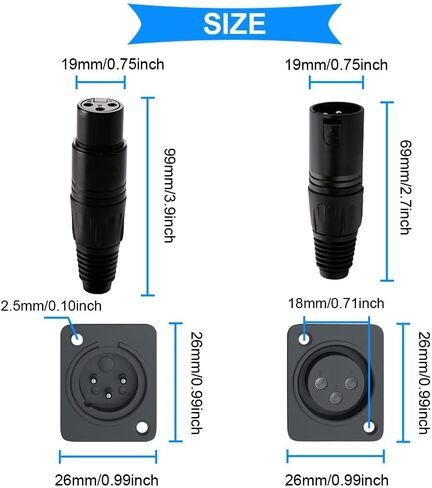 DKARDU 2 Pairs 3 Pin XLR Male & Female MIC Snake Plug Audio Microphone Connector for Mixer, Speaker with 2 Pairs 3 Pin XLR Male & Female Jack Socket Panel Mount in Saudi Arabia