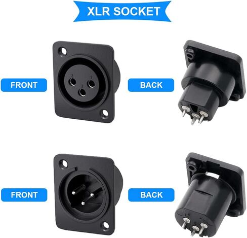 DKARDU 2 Pairs 3 Pin XLR Male & Female MIC Snake Plug Audio Microphone Connector for Mixer, Speaker with 2 Pairs 3 Pin XLR Male & Female Jack Socket Panel Mount in Saudi Arabia