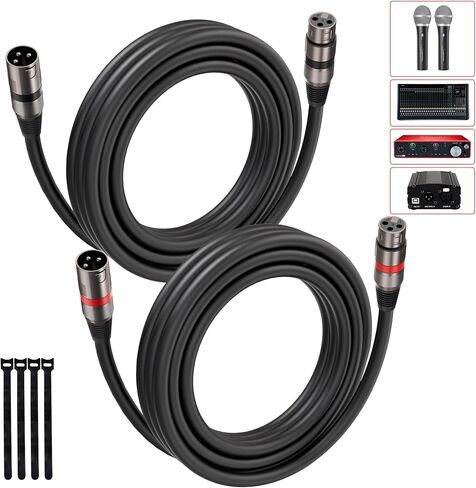 XLR Cables 6FT/1.8M 2 Packs,Bietrun Premium Heavy Duty Balanced Microphone Cable with 3-Pin XLR Male to Female Microphone Cord Connector Compatible with Microphones,Mixer,Speaker Systems,Preamps More in Kuwait