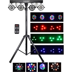 MUSYSIC LED RGB Dj Light with Stand, 4 Par Powerhouse GigBar for Parties, Concerts, and Light Shows, Lighting Package w/Stage Light Stand - MU-L31G