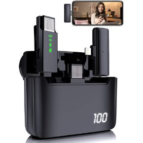 ميكروفون لافالير لاسلكي من Askshy لأجهزة iPhone iPad، 2 ميكروفون صغير مع علبة شحن، ميكروفون لاسلكي لتسجيل الفيديو، مدونة الفيديو، المقابلة، Tiktok، YouTube in Kuwait