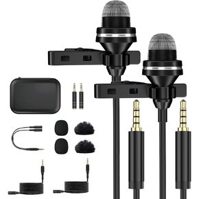 مجموعة ميكروفون لافالير سلكي مزدوج للمقابلات، ميكروفون احترافي بمشبك 3.5 ملم للجوال والكاميرا واللابتوب، حزمة ميكروفون خارجي متعدد الاتجاهات لASMR وتسجيل الفيديو واليوتيوب in Kuwait