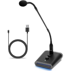 Movo GM-7 Professional 18-inch Gooseneck Microphone and USB Interface Base with RGB Lights, Gain, Mute - USB Podium Microphone with Stand for Streaming, Meetings, Lectures - USB Mic for Mac and PC
