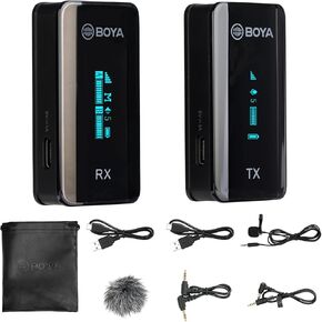 BOYA BY-XM6-S2 2.4GHz Wireless Microphone System Compatible with DSLR, mirrorless Cameras, Smartphones, Computers, for vlog, YouTube Video, Live Streaming, interviews, Recording