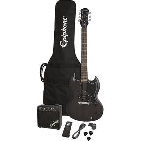 Epiphone SG Junior Electric Guitar Player Pack with Gig bag, Strap, Guitar Picks, Amp & Cord - Worn Black in Kuwait