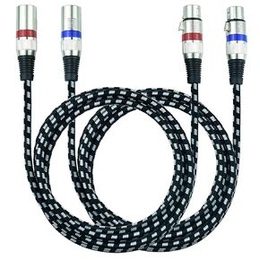 كابلات ميكروفون قصيرة XLR من Mugteeve بطول 3.3 أقدام، كابل صوت ميكروفون XLR متوازن 3 سنون عالي التحمل ذكر إلى أنثى، مجدول من النايلون، محمي OFC، لكابل تصحيح مكبر الصوت، عبوتان in Kuwait