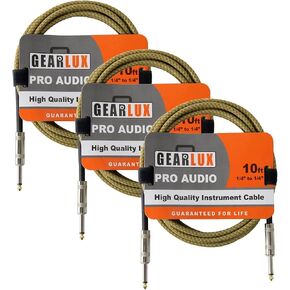 Gearlux Instrument Cable/Professional Guitar Cable 1/4 Inch to 1/4 Inch, Tweed, 10 Foot - 3 Pack in Kuwait