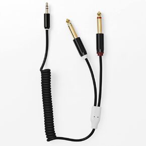 MyVolts Candycord Audio Cable, Straight Mini Jack to 2 x Straight Large Jack, Curly 40cm to 50cm, Liquorice Black Colour in Kuwait