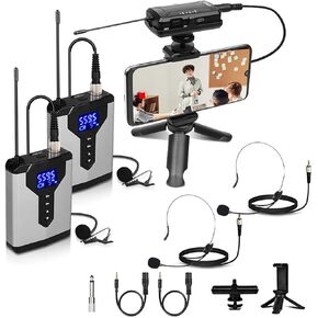 Depusheng نظام ميكروفون لاسلكي Lavalier ميكروفون مع بوديباك قابل لإعادة الشحن وجهاز استقبال هاتف صغير لاسلكي لكاميرات SLR in Kuwait