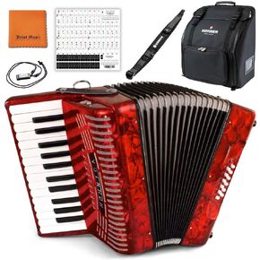 مجموعة Hohner COEB Compadre E/A/D Accordion، أسود وفضي مع حقيبة هونر ، حزام ، ميني هارمونيكا ، قماش ملمع موسيقى جوليت وملصقات مفاتيح البيانو in Kuwait