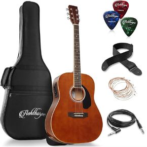 Ashthorpe Full-Size Dreadnought Acoustic-Electric Guitar Bundle - Premium Tonewoods - Red