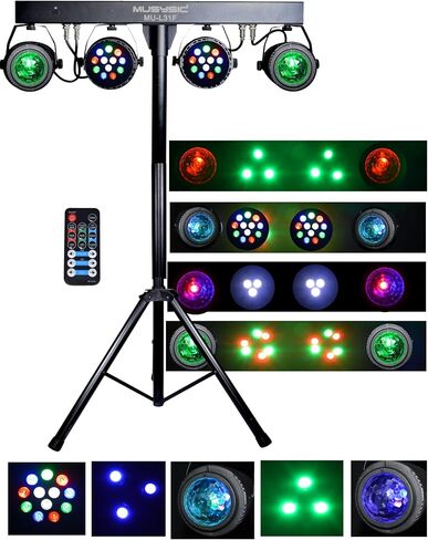 MUSYSIC LED RGB Dj Light with Stand, 4 Par Powerhouse GigBar for Parties, Concerts, and Light Shows, Lighting Package w/Stage Light Stand - MU-L31G in Saudi Arabia