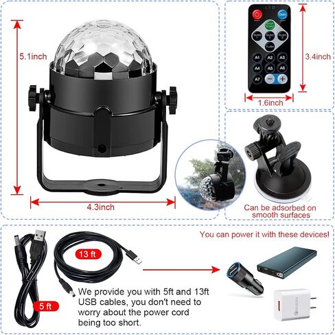 Disco Ball Party Lights Sound Activated Strobe Light with 13 ft USB Cable, Buclhoz LED Dj Stage Lighting That Sync with Music, Indoor Room Birthday Rave Outdoor Dance Show Bar Karaoke Christmas Gift in Saudi Arabia