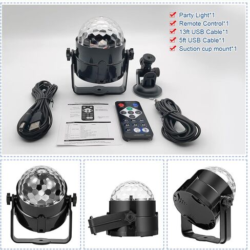 Disco Ball Party Lights Sound Activated Strobe Light with 13 ft USB Cable, Buclhoz LED Dj Stage Lighting That Sync with Music, Indoor Room Birthday Rave Outdoor Dance Show Bar Karaoke Christmas Gift in Saudi Arabia