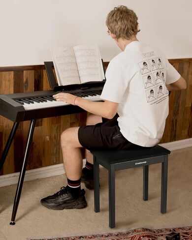 Starfavor Piano Bench with Storage Compartment, Piano Keyboard Stool with Iron Legs, Velvet Cushioned Piano Chair, Keyboard Bench Seat Color Black, STB-210 in Kuwait