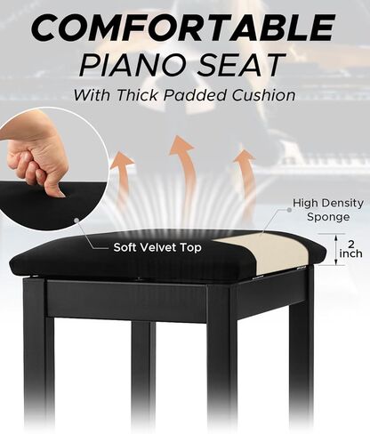 Starfavor Piano Bench with Storage Compartment, Piano Keyboard Stool with Iron Legs, Velvet Cushioned Piano Chair, Keyboard Bench Seat Color Black, STB-210 in Kuwait