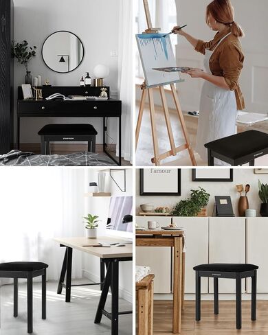 Starfavor Piano Bench with Storage Compartment, Piano Keyboard Stool with Iron Legs, Velvet Cushioned Piano Chair, Keyboard Bench Seat Color Black, STB-210 in Kuwait