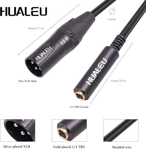 HUALEU 1FT 3-pin XLR أنثى إلى 1/8 بوصة TRS Mini Jack محول كابل، كابل محول محول صوت متوازن، XLR أنثى إلى 3.5 مم كابل محول صوت ستيريو جاك، in Kuwait