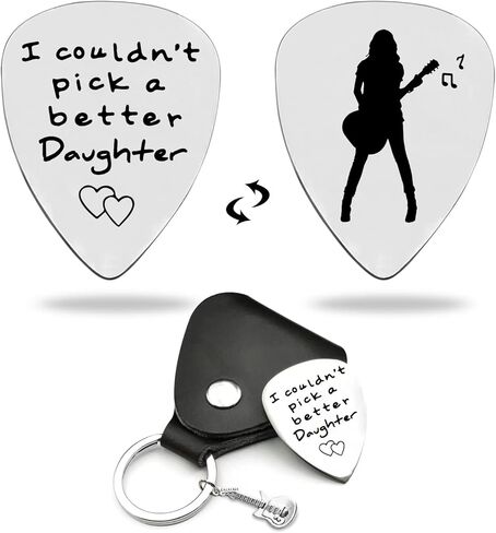 LRUIOMVE Gifts for Daughter Funny Stainless Steel Guitar Picks with Cowhide Leather Case - I Couldn't Pick a Better Daughter, for Daughter Women Musician Guitar Player Family Birthday Christmas Gift in Kuwait